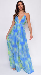 Sari Blue Multi Tie Dye Maxi Dress